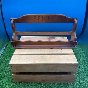 Vintage Wooden Spice Rack - Wall Mount - Single Tier Country Kitchen Herb Shelf